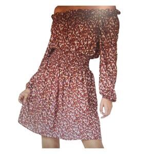 Midi Floral Dress Womens Medium Off Shoulder Peasant Microfloral Bohemian Party
